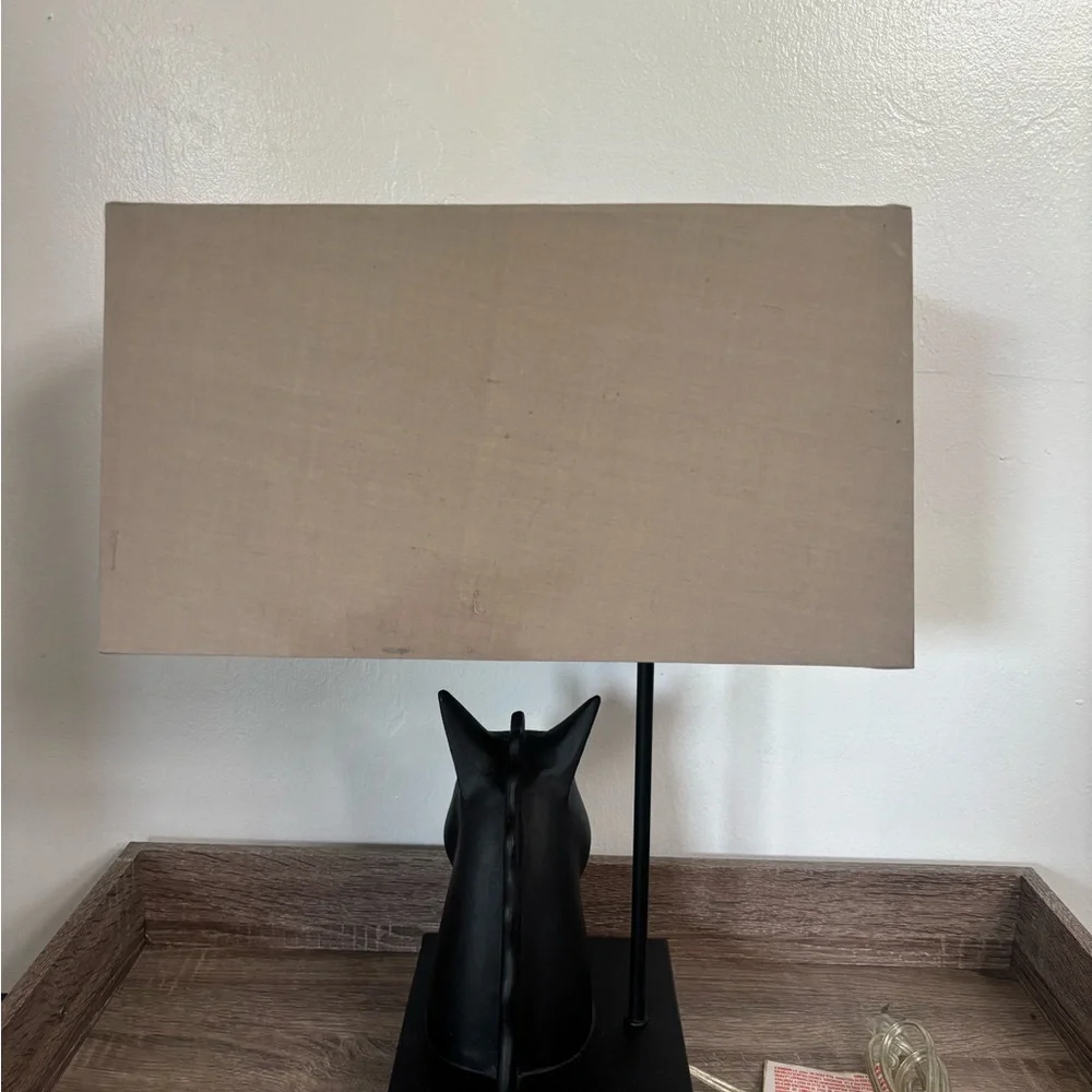 West elm black horse head table lamp